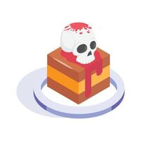 A bloody skull resting on a Halloween themed cake block vector