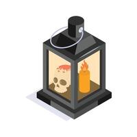 A Halloween lantern with a glowing candle and tiny skull inside vector