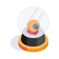 An eyeball inside snow globe, isometric icon of halloween globe vector