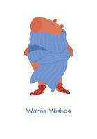 Winter greeting card with capybara and warm wishes. Christmas and New Year greeting card template. Can be used for posters and banners. vector