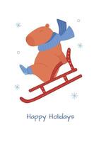 Winter greeting card with capybara and warm wishes. Christmas and New Year greeting card template. Can be used for posters and banners. vector