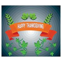 Retro greeting card with ribbon and text happy thanksgiving. Flat modern illustration vector