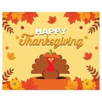 Happy Thanksgiving Day with Turkeys, Pumpkins, Leaves and Many Other Elements. flat modern illustration vector