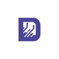initial letter D logo with technology concept icon design template vector