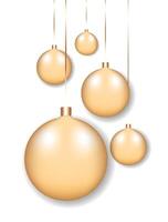 The image features golden Christmas ornaments suspended from the top. The style is modern with a clean background. illustration vector