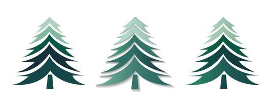 Three stylized Christmas trees in varying shades of green, featuring a sleek design. Set against a white background. illustration vector