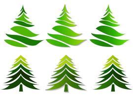 This image features a set of Christmas trees in various green shades, layered designs on a white background, concept of holiday decor. illustration vector