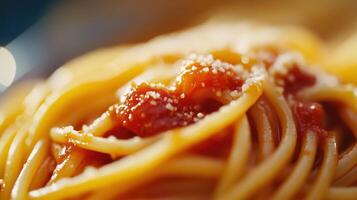 Close up of spaghetti with tomato sauce photo