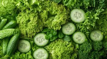 Green vegetables are arranged in a circle photo