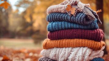 A stack of sweaters in autumn photo