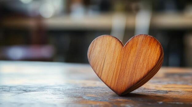 A wooden heart on a table photo