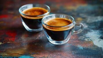 Two cups of coffee on a colorful background photo