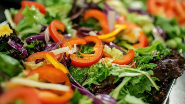 A salad with tomatoes, peppers, and other vegetables photo