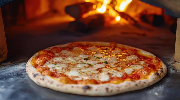 A pizza is being cooked in an oven photo