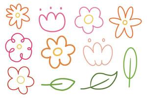 Doodle flower cartoon hand drawn with colorful line for element and illustration vector