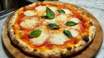 A pizza on a wooden board photo