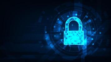 Futuristic abstract technology security concept lock DATA on dark blue background. vector