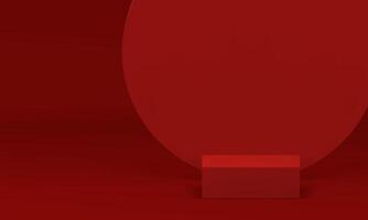 3d red squared podium pedestal with round shape wall background for show realistic vector