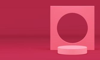 Pink 3d display cylinder podium with geometric wall background for presentation realistic vector