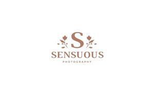 Botanical blossom elegant flower with letter silhouette minimalist art logo design template vector
