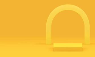 Yellow 3d podium with arch shape wall background for presentation realistic illustration vector
