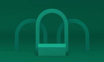 Squared podium pedestal green arch wall background for show realistic illustration vector