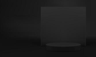 3d black cylinder podium with squared wall background mockup for presentation realistic vector