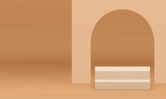 Beige 3d podium staircase with arch wall background for product show realistic vector