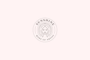 Elegant beauty woman portrait circle line art logo design template for makeup artist vector