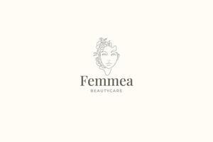 Woman botanical blossom flower portrait line art logo design template illustration vector