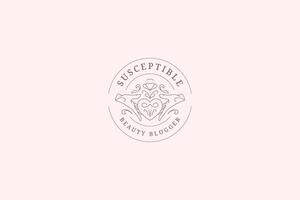 Feminine floral blossom heart with hands circle line art logo design template illustration vector