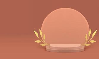 Beige 3d podium luxury pedestal with golden branch for show realistic illustration vector