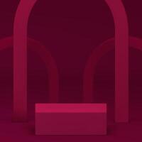 Pink red 3d podium pedestal with arch geometric shape display for show realistic illustration vector