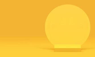 3d squared podium with round wall background yellow display for show realistic illustration vector