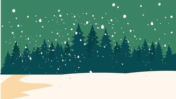 Winter landscape with snowfall and trees background illustration vector