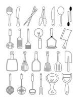 set of kitchen tools outline illustration collection vector