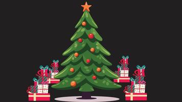 Christmas tree with presents on a black background vector