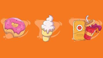 A set of different fast food items of ice cream and donuts vector