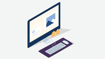 Isometric office and desk elements illustration vector