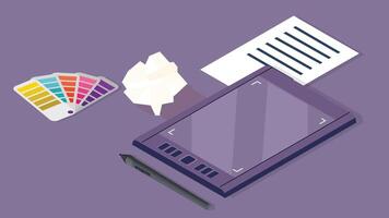Freelancer Designer essential tools and devices for work online illustration vector