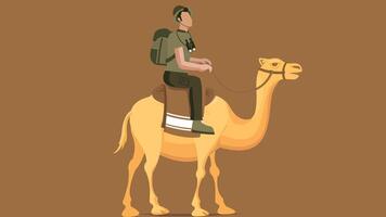 Tourist riding a camel in the desert flat illustration vector