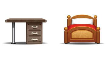 Furniture pieces assets 3d effect illustration vector