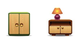 Furniture pieces assets 3d effect illustration vector