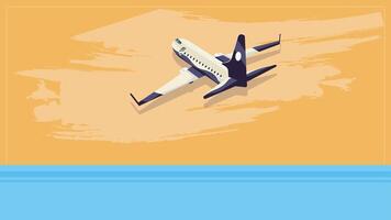 Private airplane flying in the sky over the ocean illustration vector