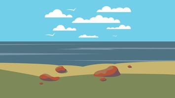 ocean shore with rocks and sands background illustration vector