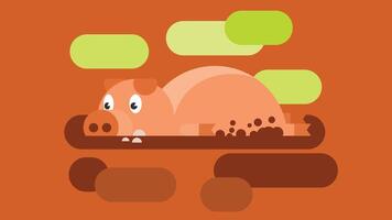 Pig swimming in a mud path illustration vector