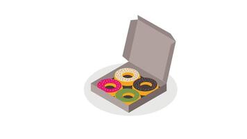 Isometric style box of doughnuts assorted types illustration vector