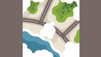Ariel View City Block with clouds and gardens illustraiton vector