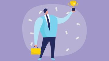 employee of the month winner with winning cup illustration vector