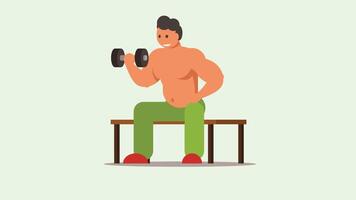 Body builder playing with dumbbells in the gym illustration vector